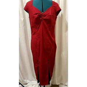 Chic Star Pin up Rockabilly Red W/black Accent Pencil/Wiggle Dress, No Stretch